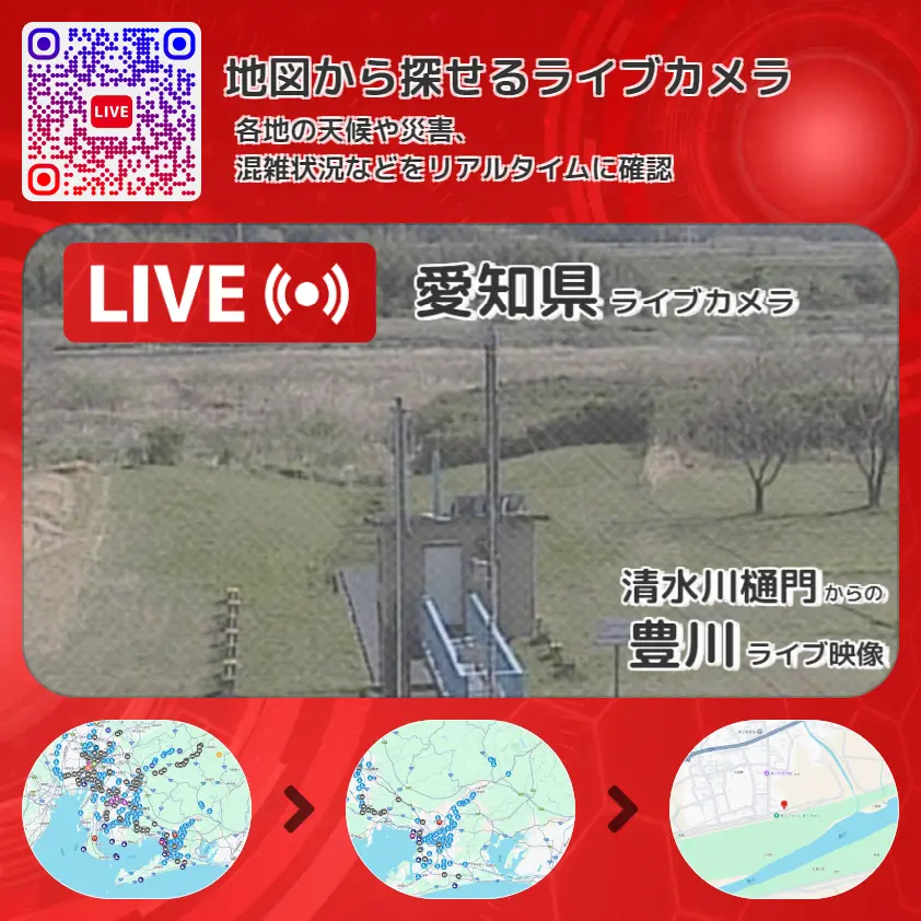 愛知県 「豊川」ライブ映像(清水川樋門 設置カメラ) ライブカメラ 監視カメラ
