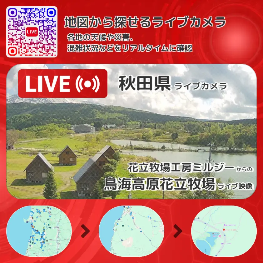 秋田県 「鳥海高原花立牧場」ライブ映像（花立牧場工房ミルジー 設置カメラ） ライブカメラ 監視カメラ