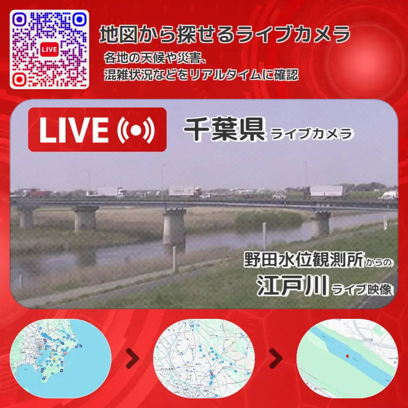 千葉県 「江戸川」ライブ映像(野田水位観測所 設置カメラ) ライブカメラ 監視カメラ
