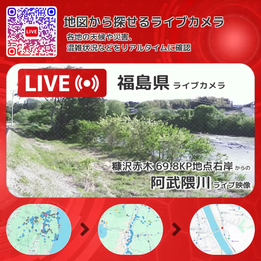 福島県 「阿武隈川」ライブ映像(糠沢赤木 69.8KP地点右岸 設置カメラ) ライブカメラ 監視カメラ