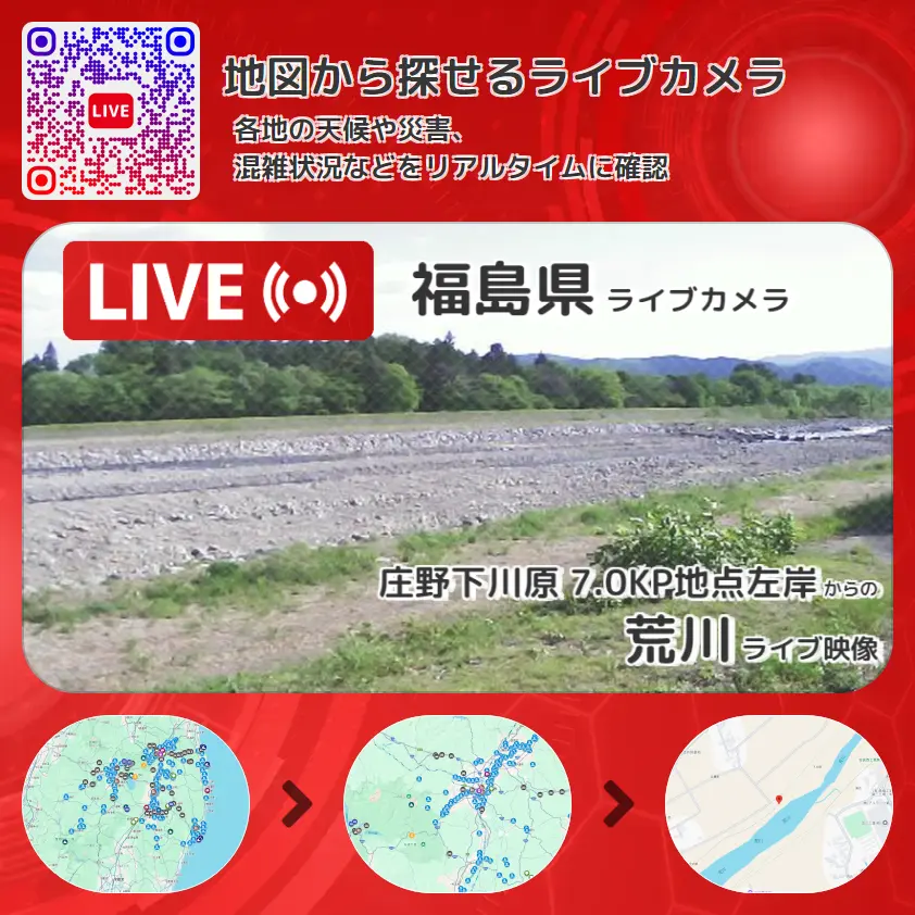福島県 「荒川」ライブ映像(庄野下川原 7.0KP地点左岸 設置カメラ) ライブカメラ 監視カメラ