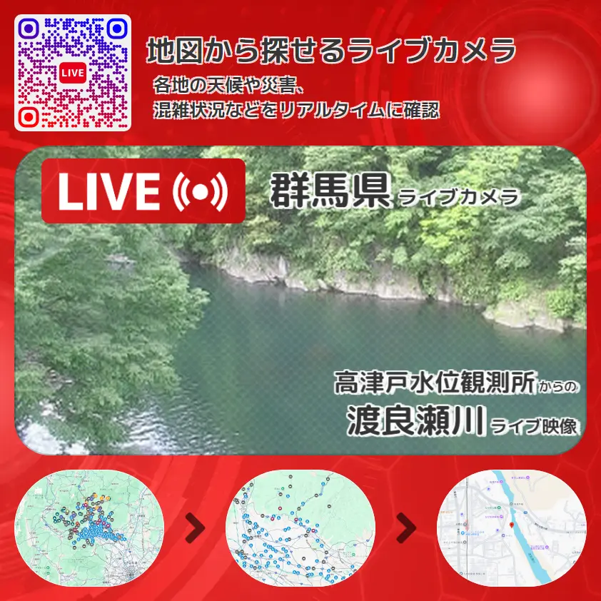群馬県 「渡良瀬川」ライブ映像(高津戸水位観測所 設置カメラ) ライブカメラ 監視カメラ
