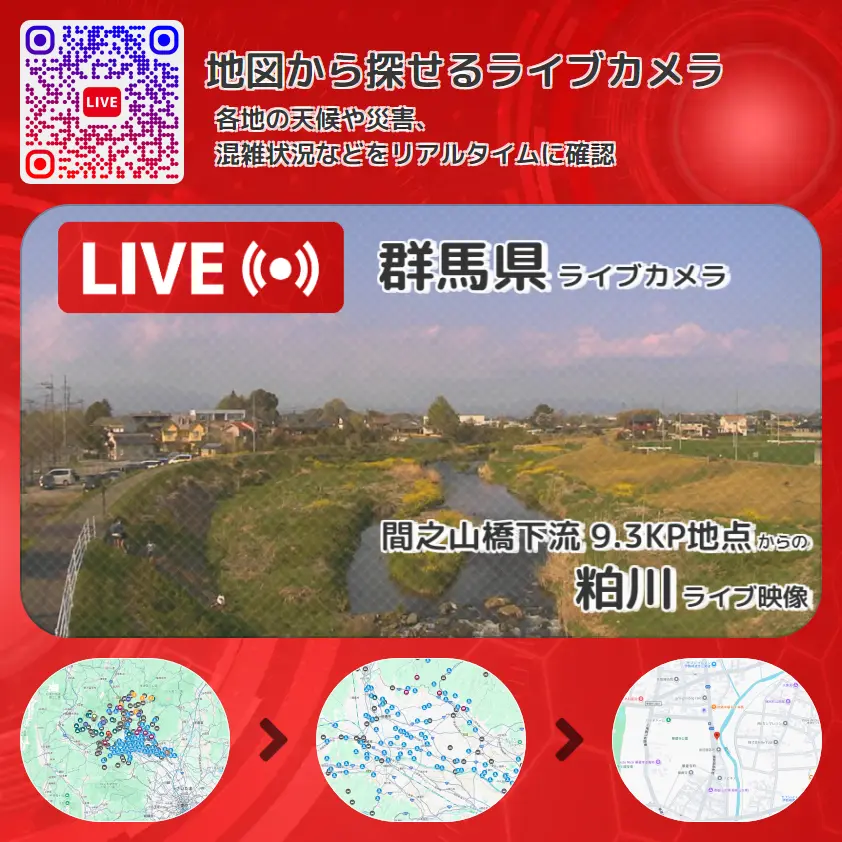 群馬県 「粕川」ライブ映像(間之山橋下流 9.3KP地点 設置カメラ) ライブカメラ 監視カメラ
