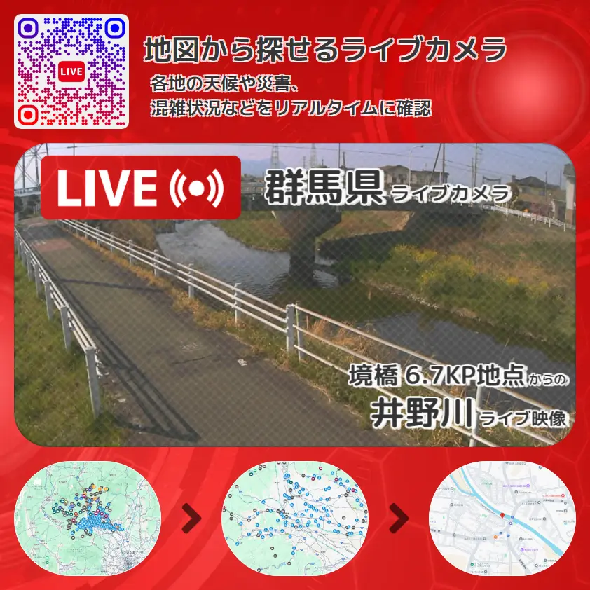 群馬県 「井野川」ライブ映像(境橋 6.7KP地点 設置カメラ) ライブカメラ 監視カメラ