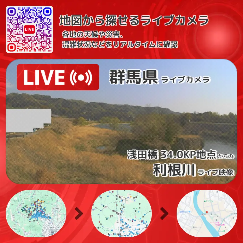 群馬県 「利根川」ライブ映像(浅田橋 34.0KP地点 設置カメラ) ライブカメラ 監視カメラ