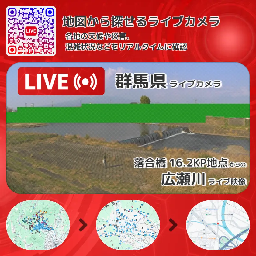 群馬県 「広瀬川」ライブ映像(落合橋 16.2KP地点 設置カメラ) ライブカメラ 監視カメラ
