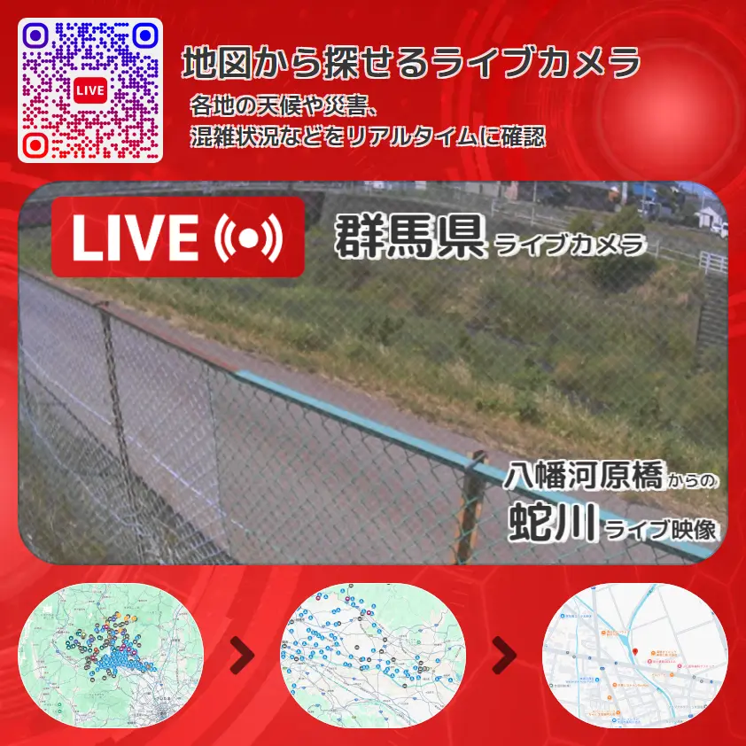 群馬県 「蛇川」ライブ映像(八幡河原橋 設置カメラ) ライブカメラ 監視カメラ