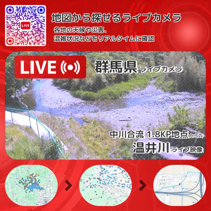 群馬県 「温井川」ライブ映像(中川合流 1.8KP地点 設置カメラ) ライブカメラ 監視カメラ