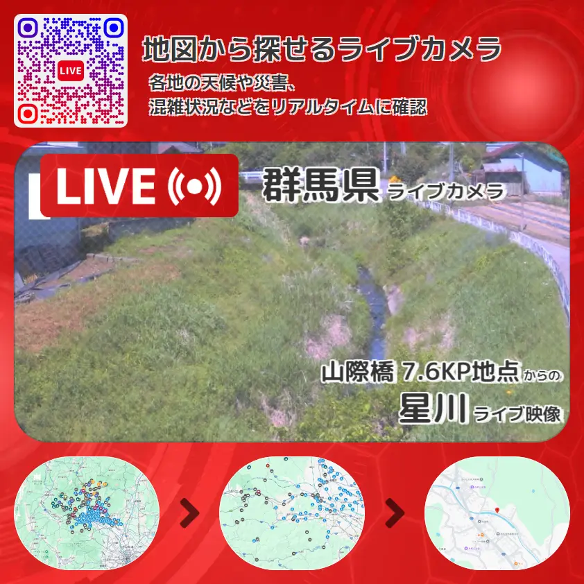 群馬県 「星川」ライブ映像(山際橋 7.6KP地点 設置カメラ) ライブカメラ 監視カメラ