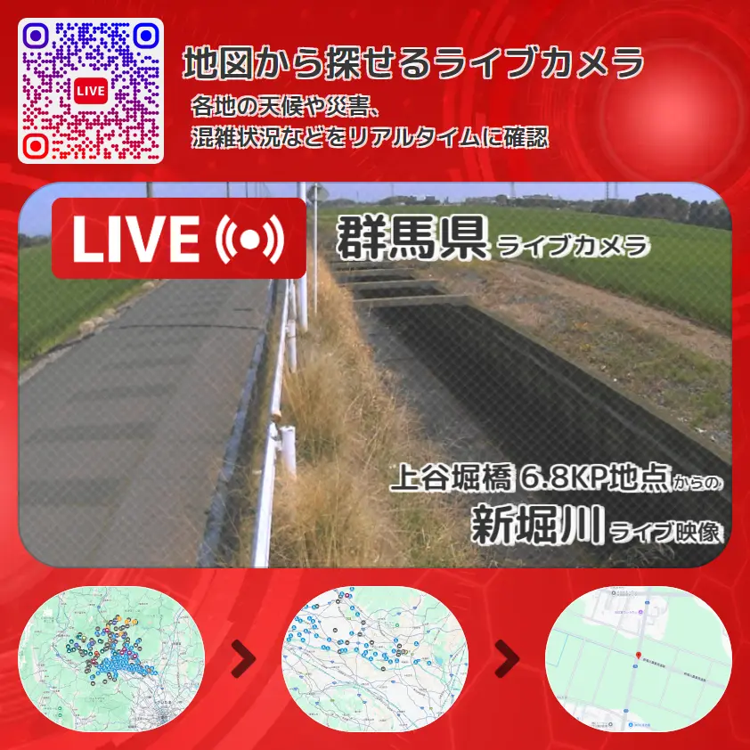 群馬県 「新堀川」ライブ映像(上谷堀橋 6.8KP地点 設置カメラ) ライブカメラ 監視カメラ