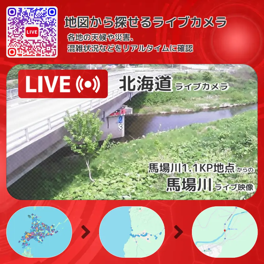 北海道 「馬場川」ライブ映像(馬場川1.1KP地点 設置カメラ) ライブカメラ 監視カメラ