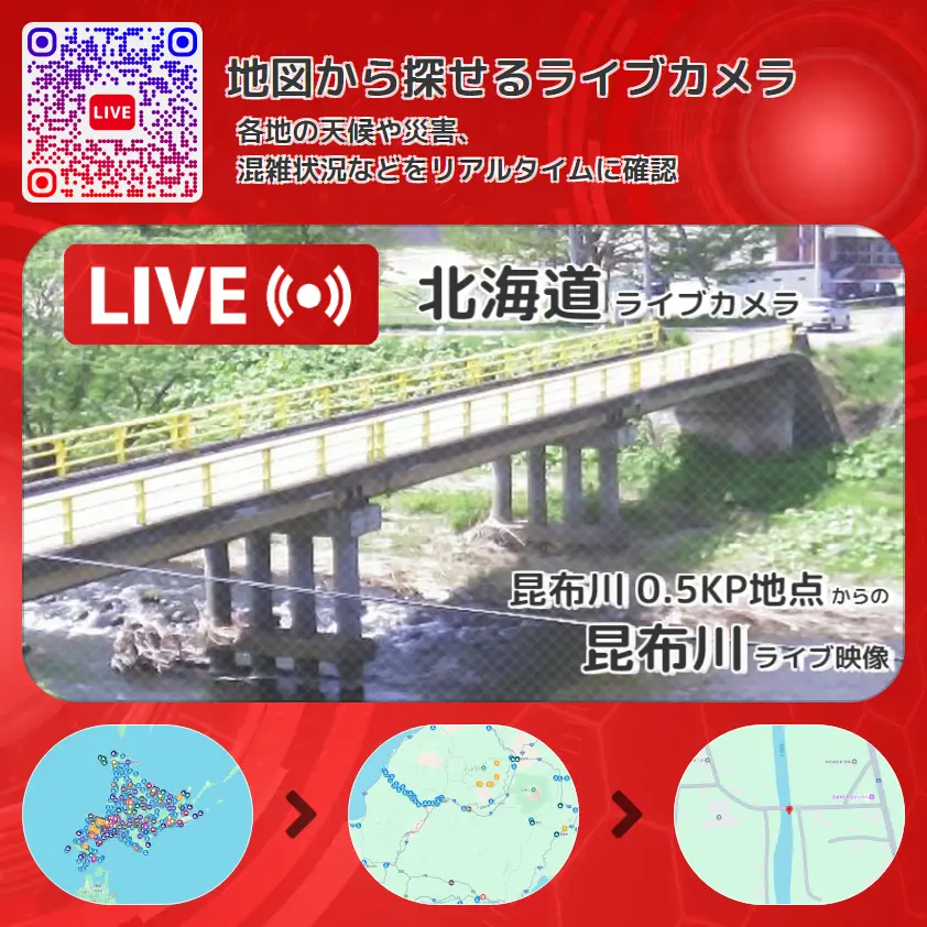 北海道 「昆布川」ライブ映像(昆布川 0.5KP地点 設置カメラ) ライブカメラ 監視カメラ