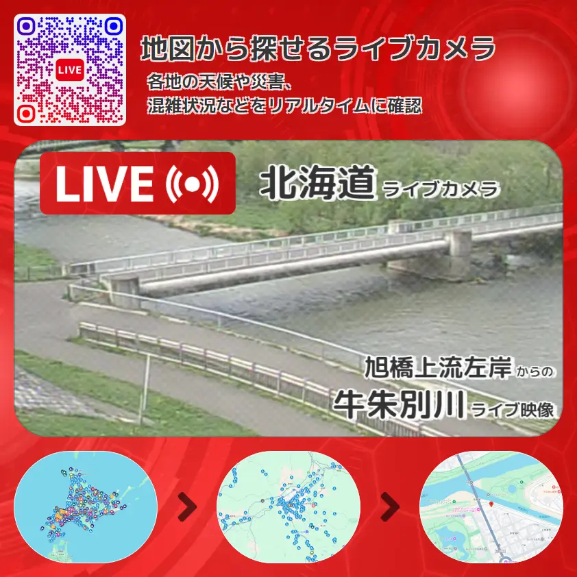 北海道 「牛朱別川」ライブ映像(旭橋上流左岸 設置カメラ) ライブカメラ 監視カメラ