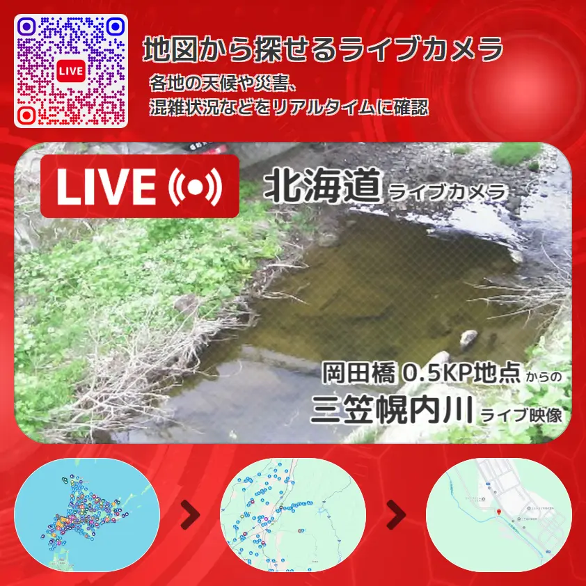 北海道 「三笠幌内川」ライブ映像(岡田橋 0.5KP地点 設置カメラ) ライブカメラ 監視カメラ