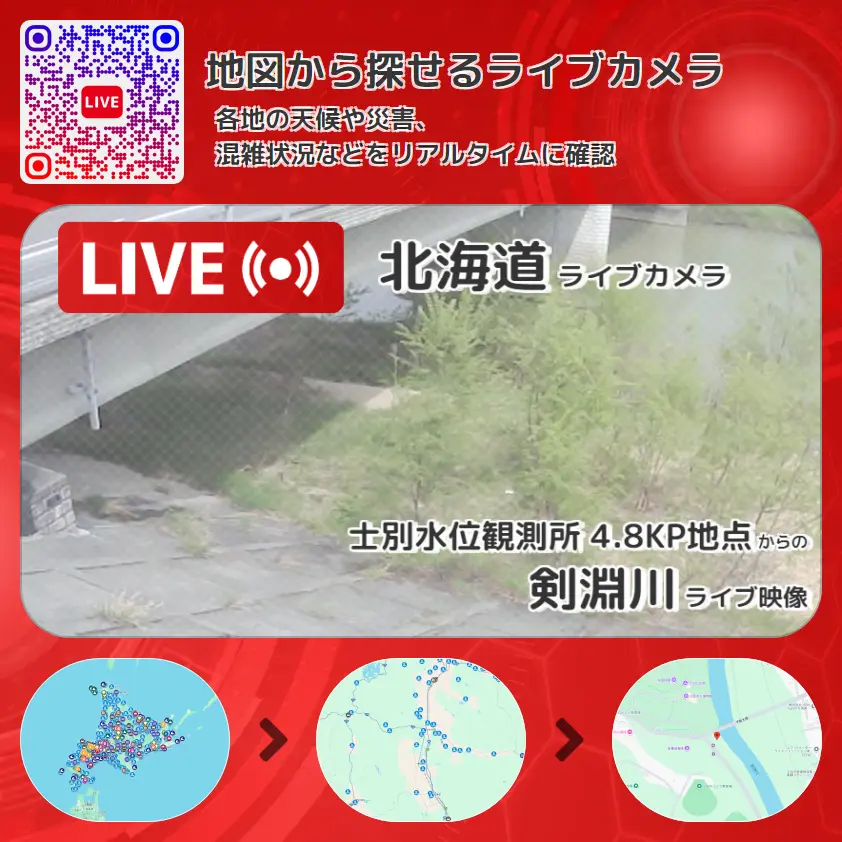 北海道 「剣淵川」ライブ映像(士別水位観測所 4.8KP地点 設置カメラ) ライブカメラ 監視カメラ