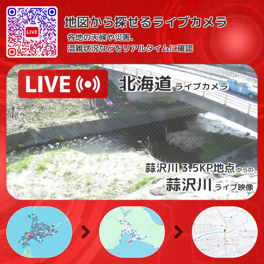 北海道 「蒜沢川」ライブ映像(蒜沢川 3.5KP地点 設置カメラ) ライブカメラ 監視カメラ