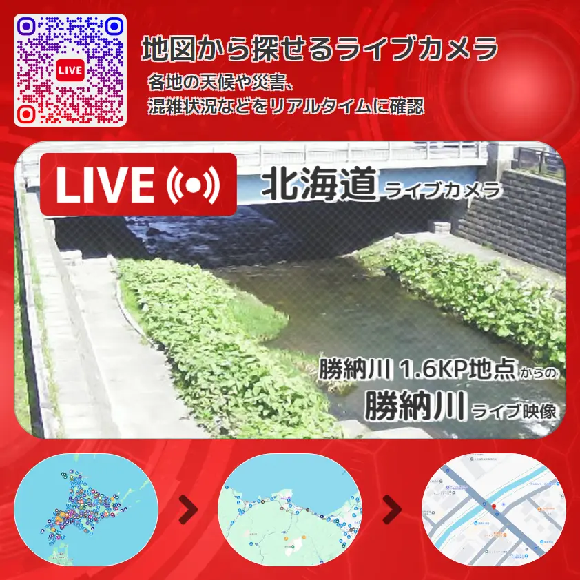 北海道 「勝納川」ライブ映像(勝納川 1.6KP地点 設置カメラ) ライブカメラ 監視カメラ