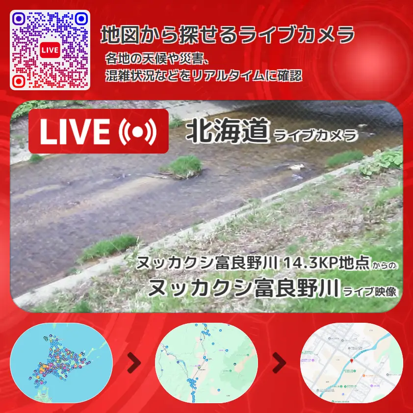 北海道 「ヌッカクシ富良野川」ライブ映像(ヌッカクシ富良野川 14.3KP地点 設置カメラ) ライブカメラ 監視カメラ