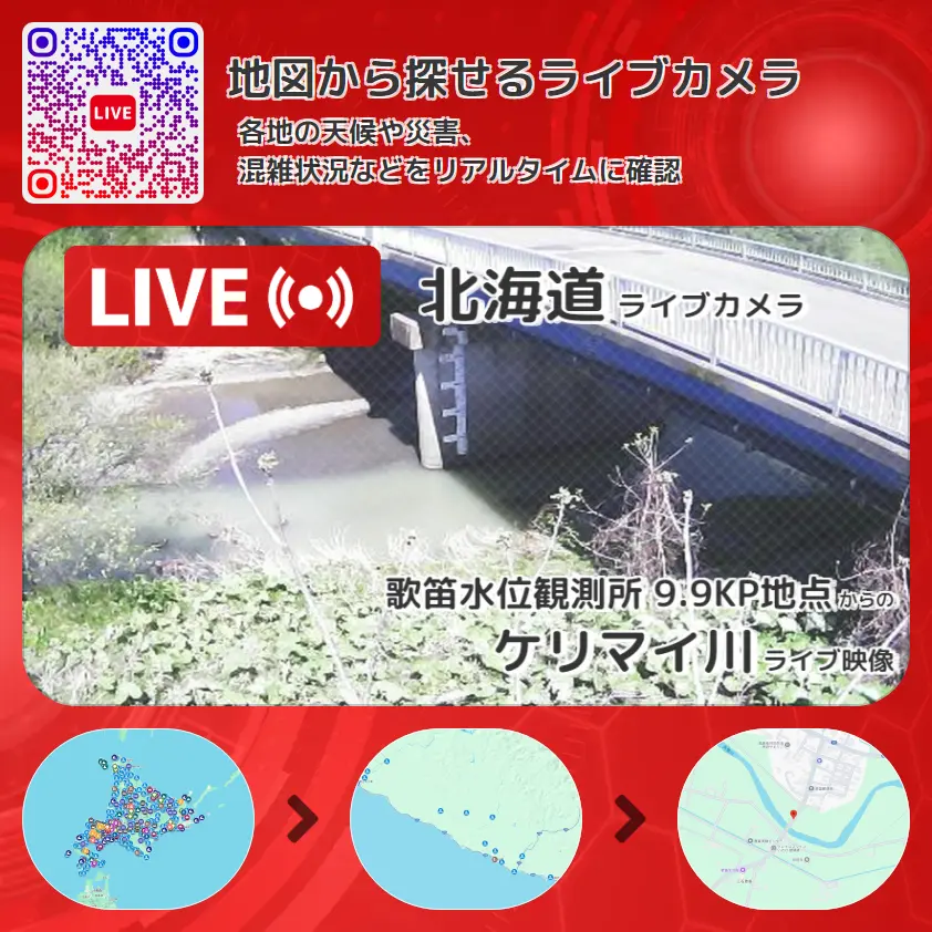 北海道 「ケリマイ川」ライブ映像(歌笛水位観測所 9.9KP地点 設置カメラ) ライブカメラ 監視カメラ