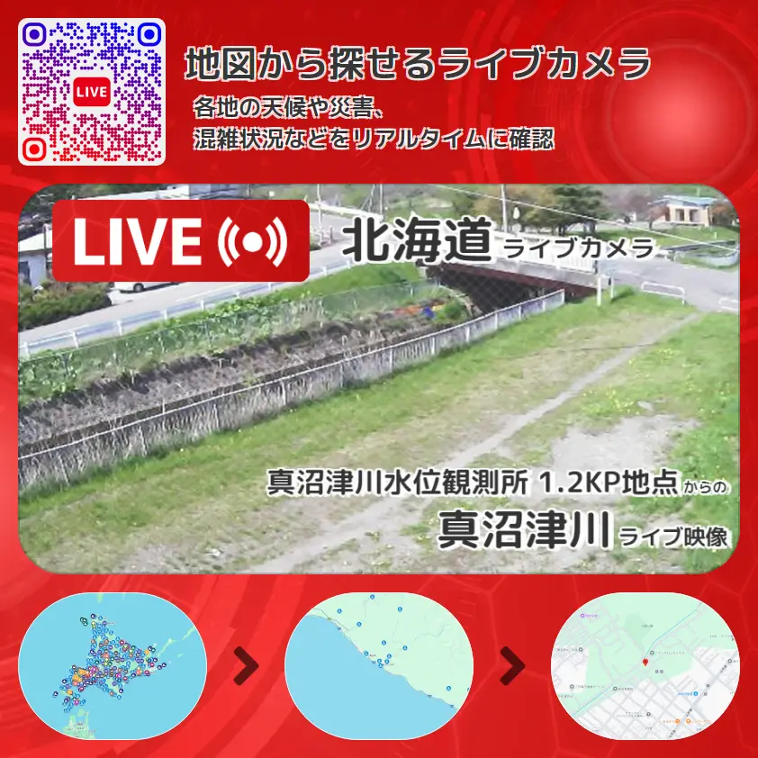 北海道 「真沼津川」ライブ映像(真沼津川水位観測所 1.2KP地点 設置カメラ) ライブカメラ 監視カメラ