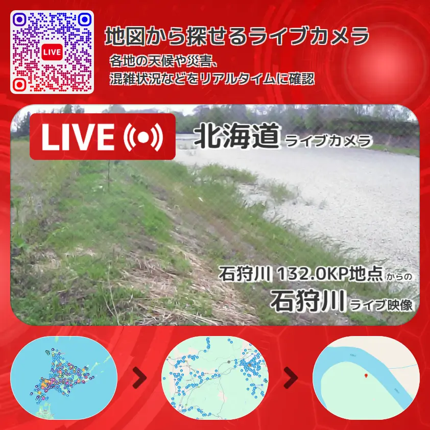 北海道 「石狩川」ライブ映像(石狩川 132.0KP地点 設置カメラ) ライブカメラ 監視カメラ