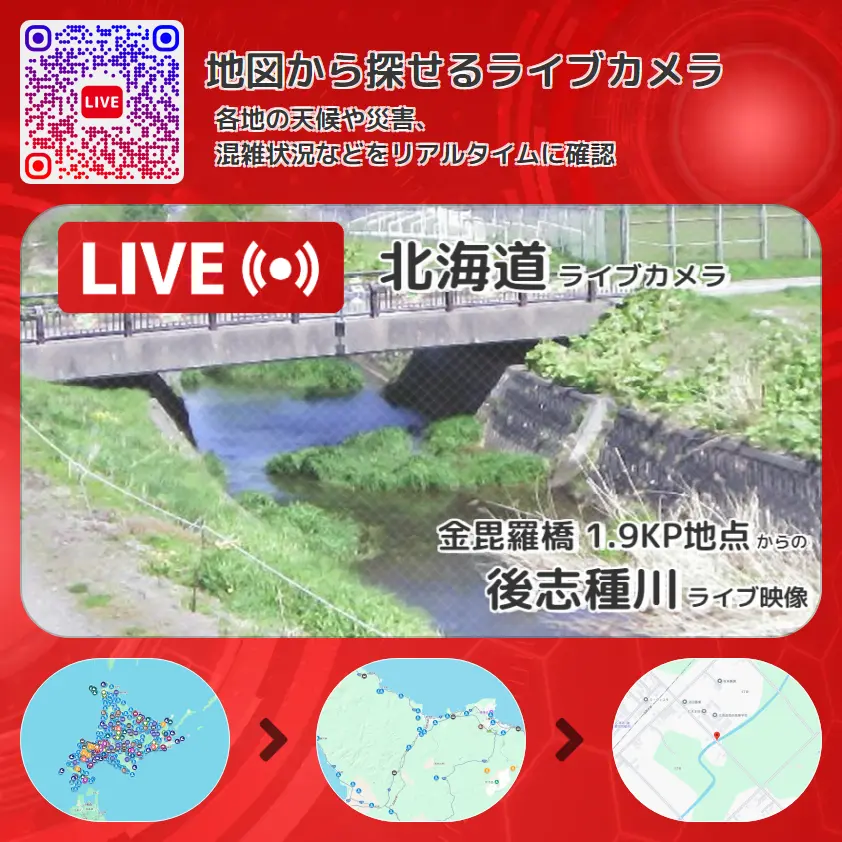 北海道 「後志種川」ライブ映像(金毘羅橋 1.9KP地点 設置カメラ) ライブカメラ 監視カメラ