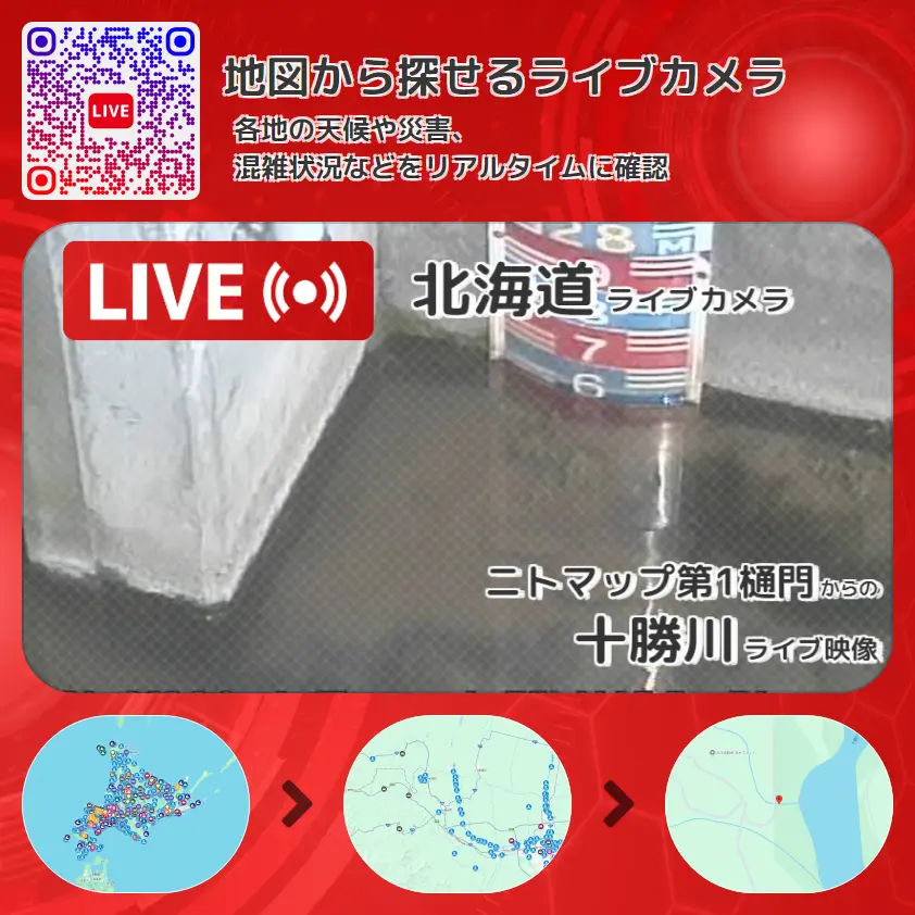 北海道 「十勝川」ライブ映像(ニトマップ第1樋門 設置カメラ) ライブカメラ 監視カメラ