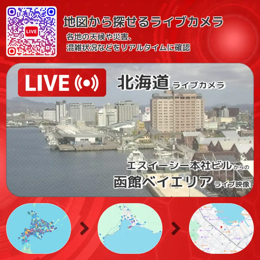 北海道 「函館ベイエリア」ライブ映像(エスイーシー本社ビル 設置カメラ) ライブカメラ 監視カメラ