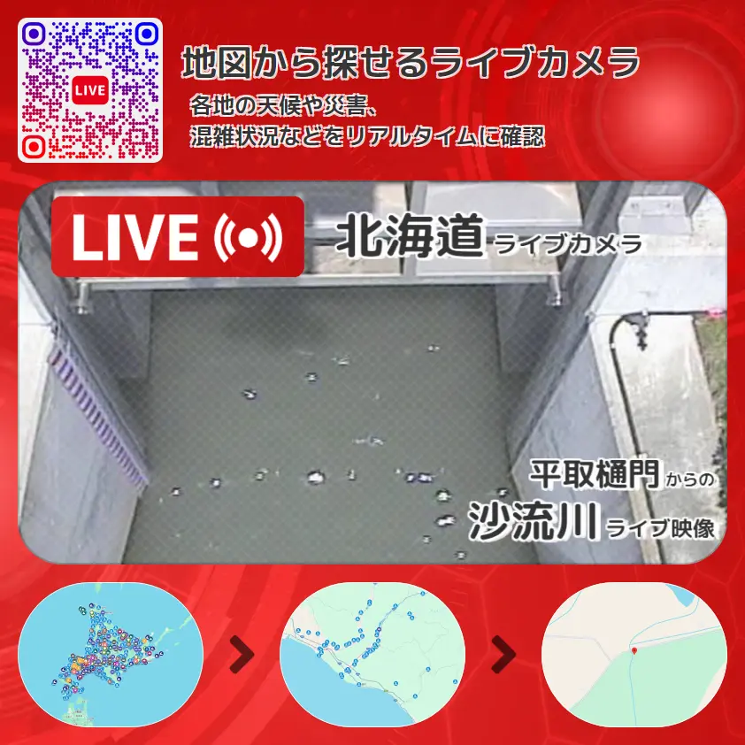 北海道 「沙流川」ライブ映像(平取樋門 設置カメラ) ライブカメラ 監視カメラ