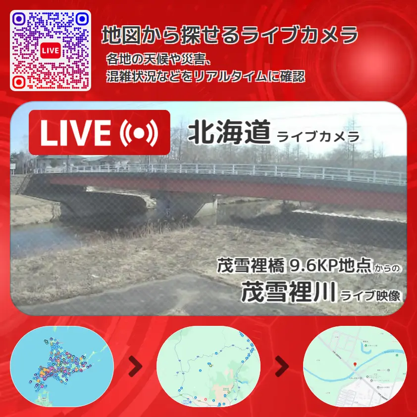 北海道 「茂雪裡川」ライブ映像(茂雪裡橋 9.6KP地点 設置カメラ) ライブカメラ 監視カメラ