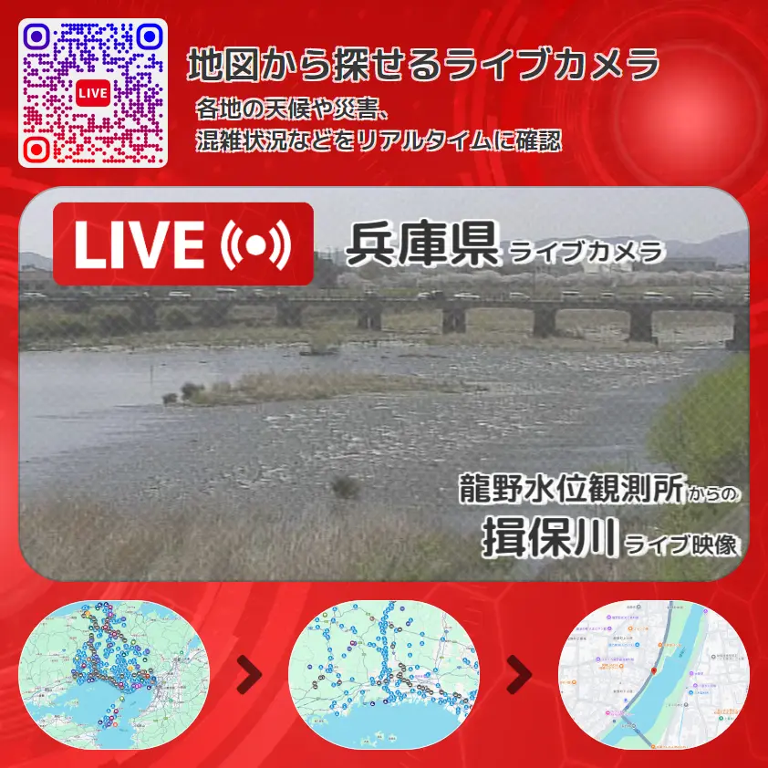 兵庫県 「揖保川」ライブ映像(龍野水位観測所 設置カメラ) ライブカメラ 監視カメラ