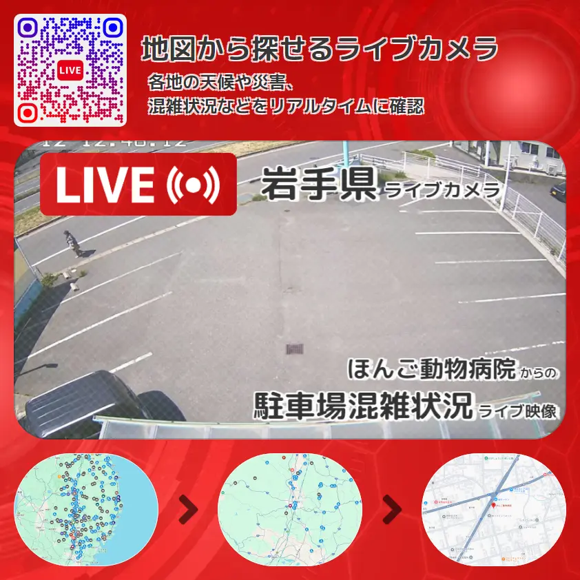 岩手県 「駐車場混雑状況」ライブ映像（ほんご動物病院 設置カメラ） ライブカメラ 監視カメラ