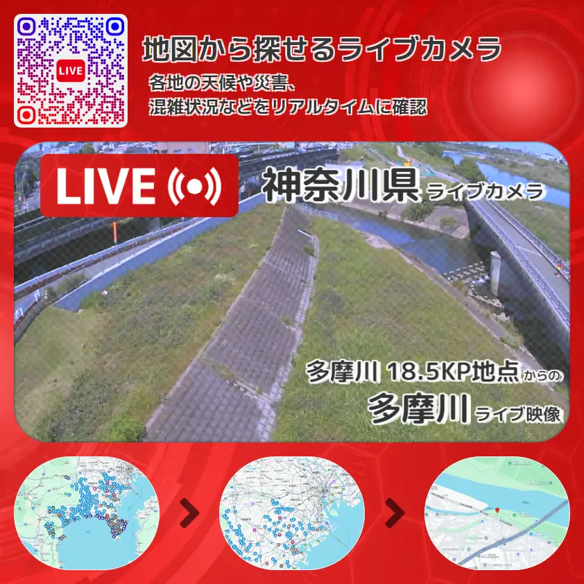 神奈川県 「多摩川」ライブ映像(多摩川 18.5KP地点 設置カメラ) ライブカメラ 監視カメラ