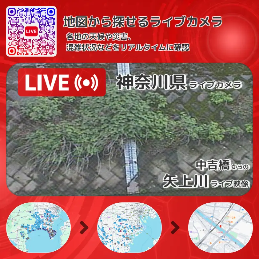 神奈川県 「矢上川」ライブ映像(中吉橋 設置カメラ) ライブカメラ 監視カメラ