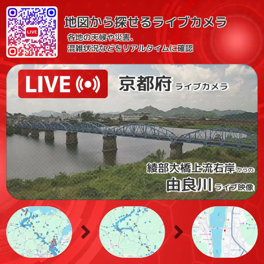 京都府 「由良川」ライブ映像(綾部大橋上流右岸 設置カメラ) ライブカメラ 監視カメラ