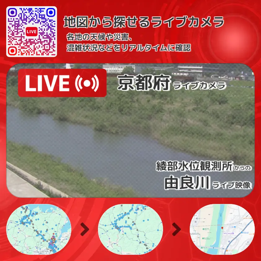 京都府 「由良川」ライブ映像(綾部水位観測所 設置カメラ) ライブカメラ 監視カメラ