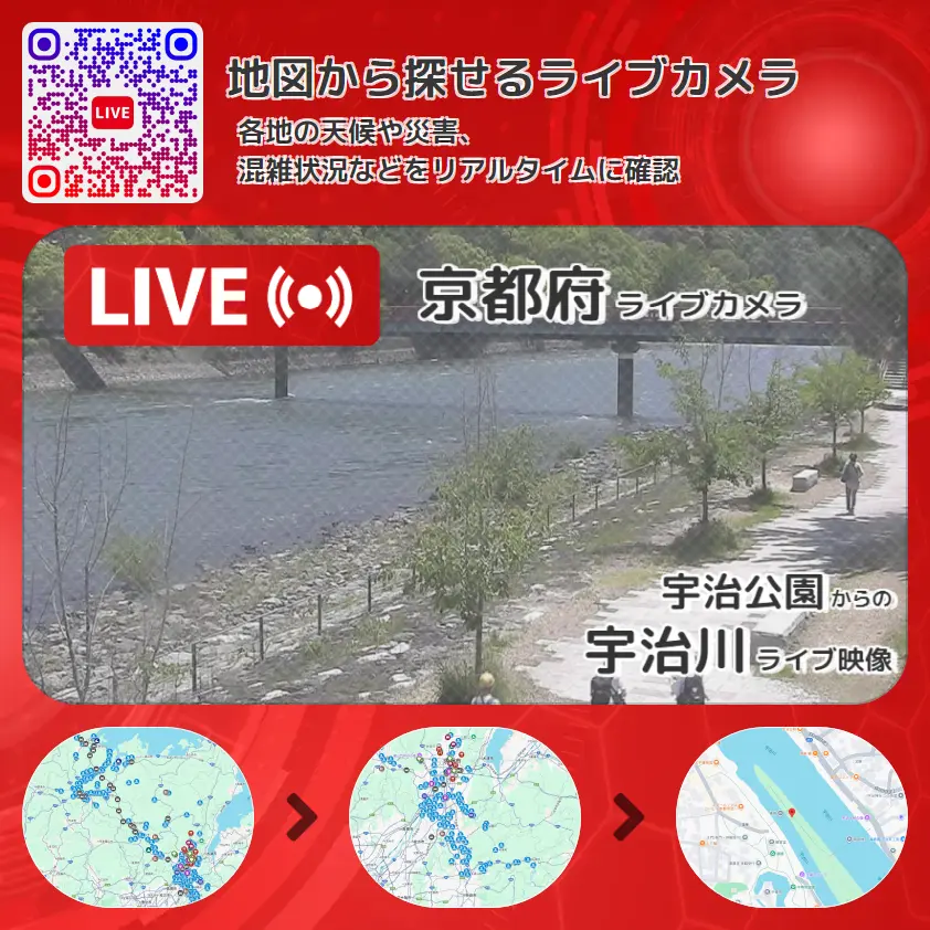 京都府 「宇治川」ライブ映像(宇治公園 設置カメラ) ライブカメラ 監視カメラ