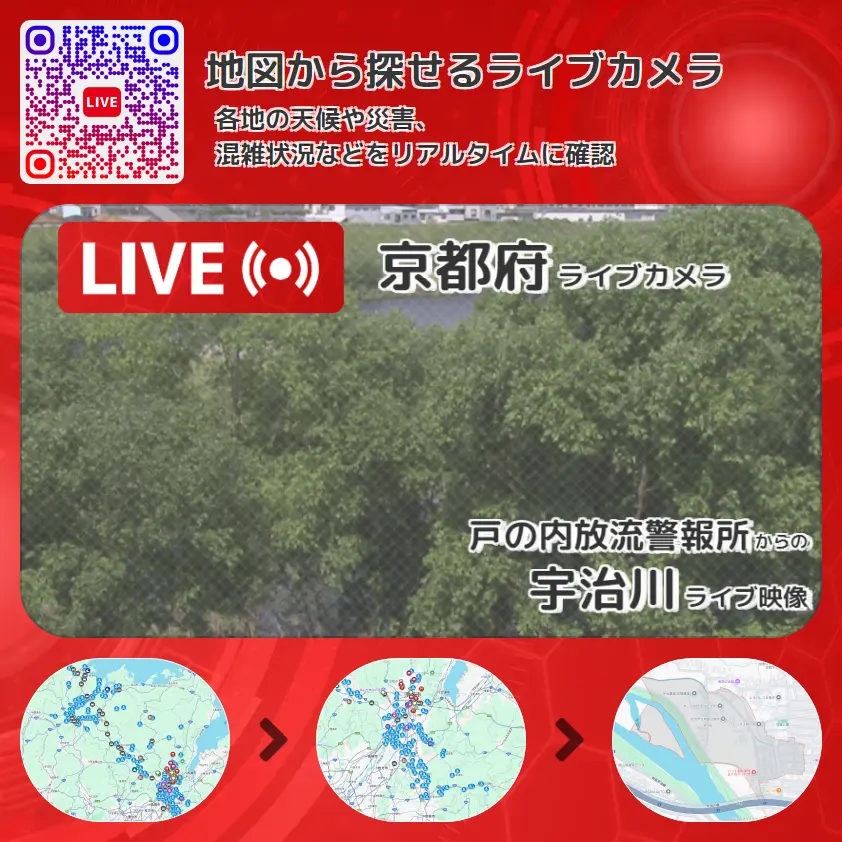 京都府 「宇治川」ライブ映像(戸の内放流警報所 設置カメラ) ライブカメラ 監視カメラ