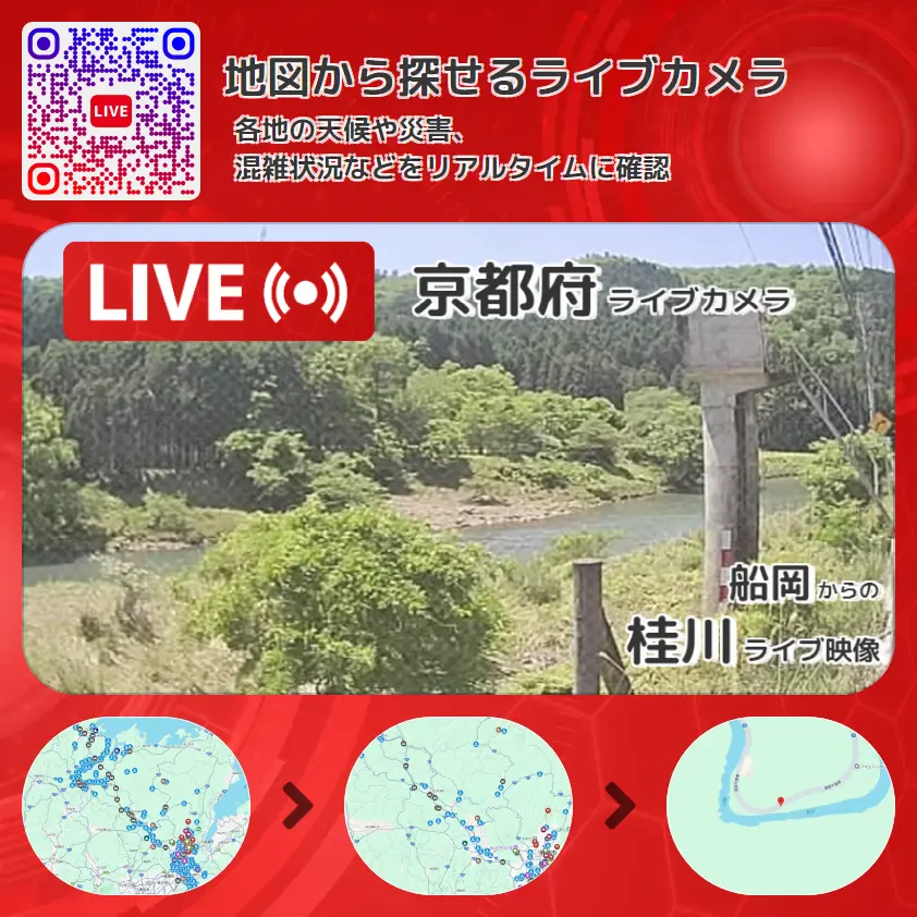 京都府 「桂川」ライブ映像(船岡 設置カメラ) ライブカメラ 監視カメラ