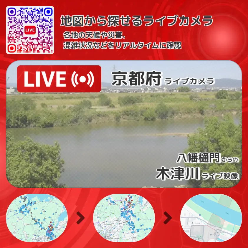 京都府 「木津川」ライブ映像(八幡樋門 設置カメラ) ライブカメラ 監視カメラ