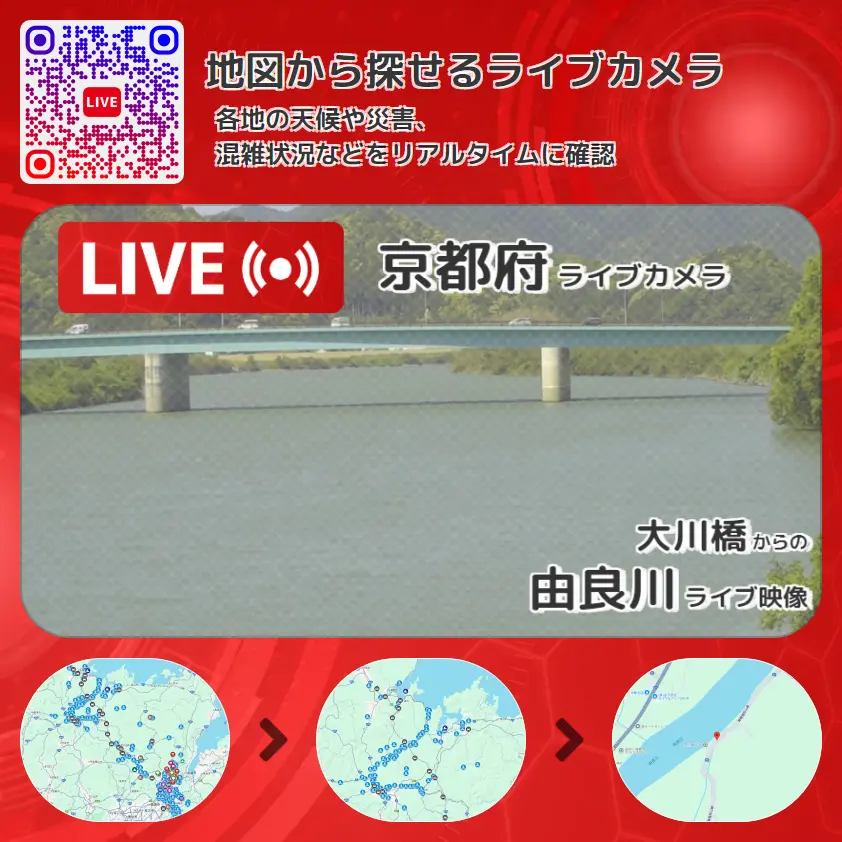京都府 「由良川」ライブ映像(大川橋 設置カメラ) ライブカメラ 監視カメラ