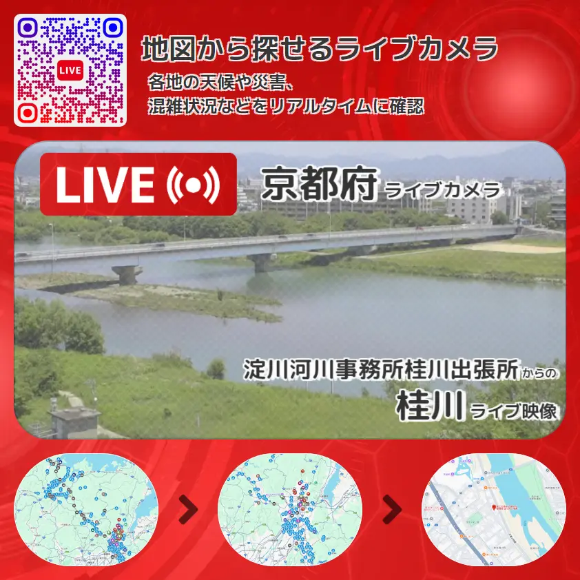 京都府 「桂川」ライブ映像(淀川河川事務所桂川出張所 設置カメラ) ライブカメラ 監視カメラ