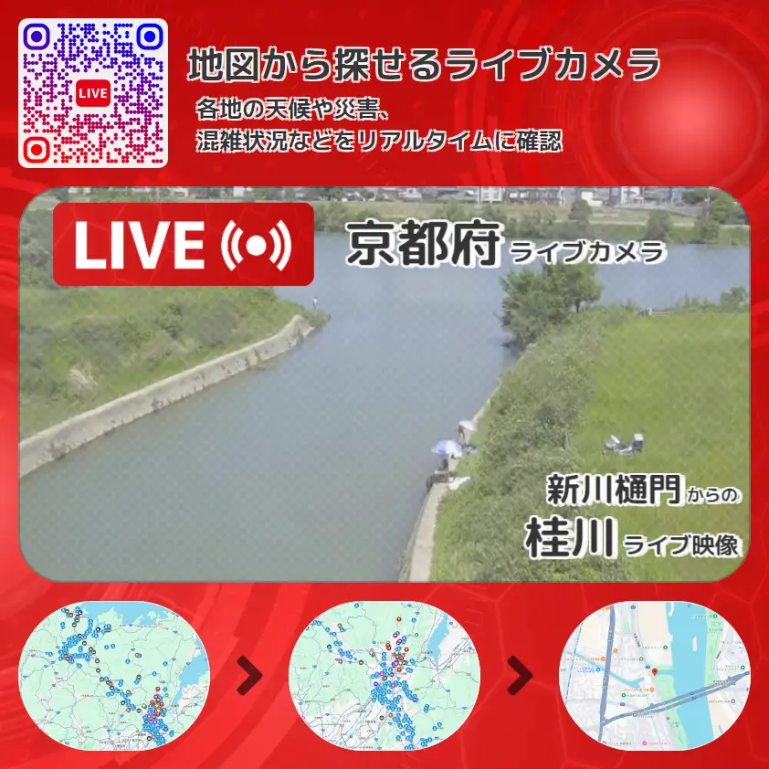 京都府 「桂川」ライブ映像(新川樋門 設置カメラ) ライブカメラ 監視カメラ