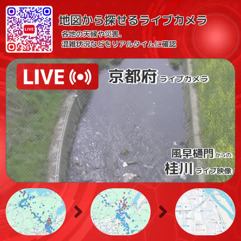 京都府 「桂川」ライブ映像(風早樋門 設置カメラ) ライブカメラ 監視カメラ