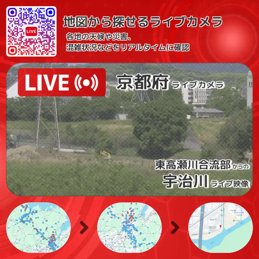 京都府 「宇治川」ライブ映像(東高瀬川合流部 設置カメラ) ライブカメラ 監視カメラ