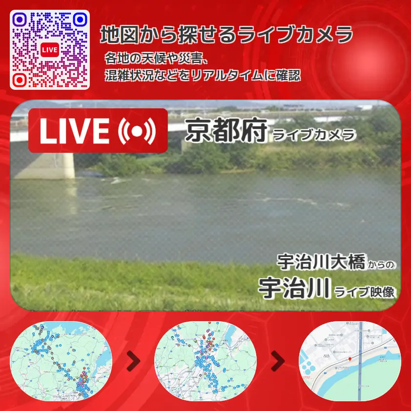 京都府 「宇治川」ライブ映像(宇治川大橋 設置カメラ) ライブカメラ 監視カメラ