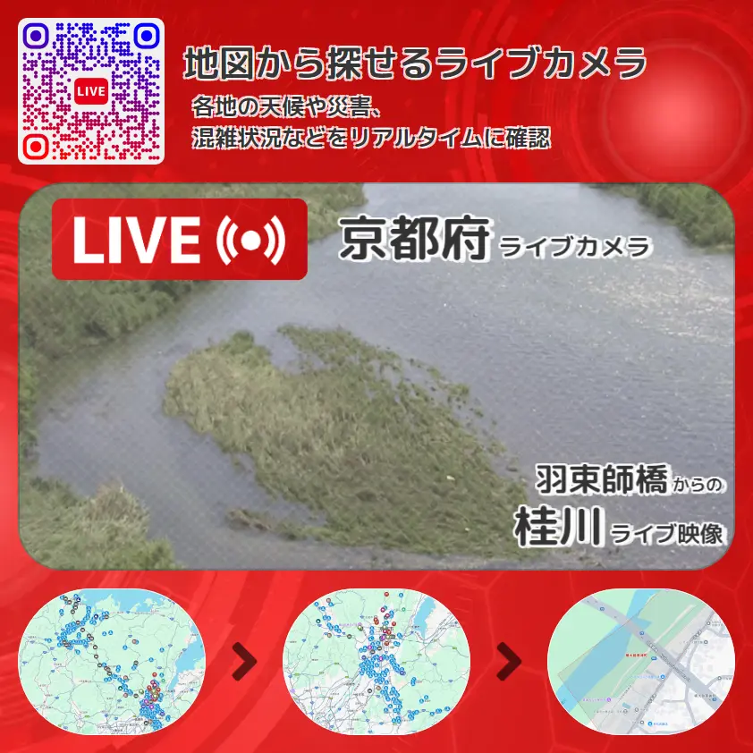 京都府 「桂川」ライブ映像(羽束師橋 設置カメラ) ライブカメラ 監視カメラ