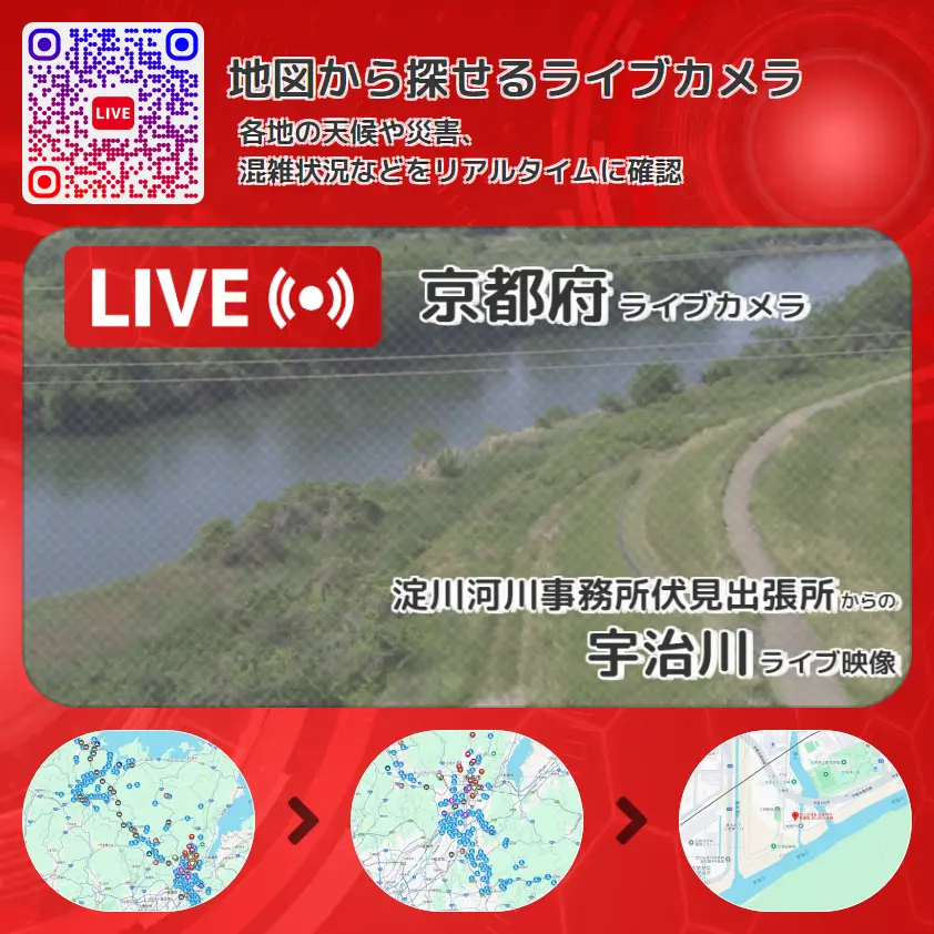 京都府 「宇治川」ライブ映像(淀川河川事務所伏見出張所 設置カメラ) ライブカメラ 監視カメラ