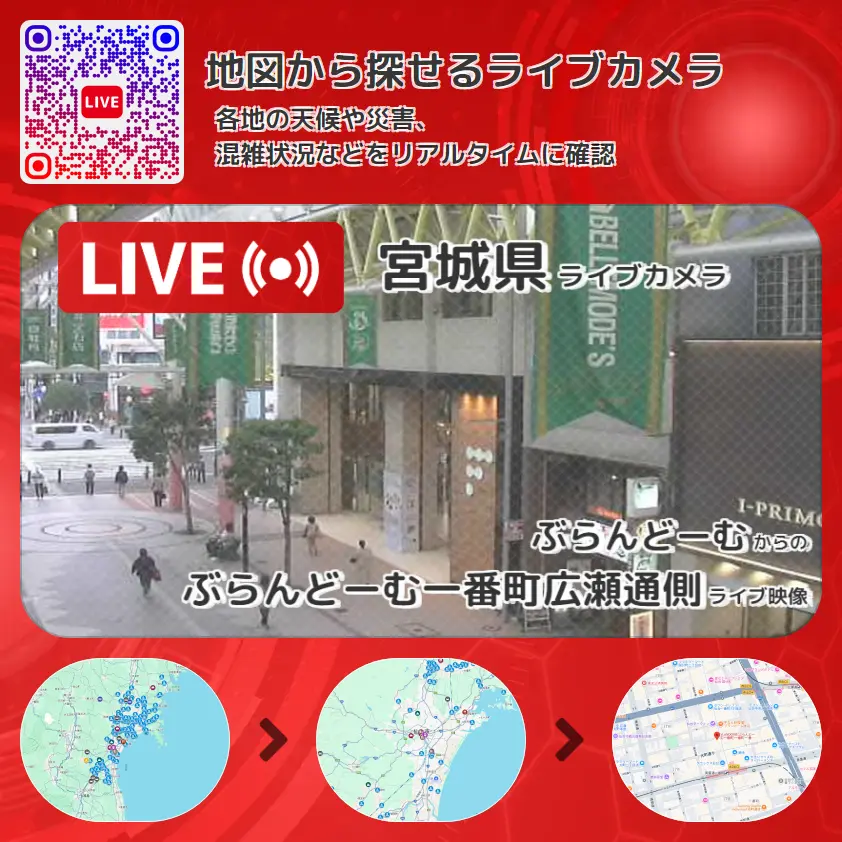 宮城県 「ぶらんどーむ一番町広瀬通側」ライブ映像（ぶらんどーむ 設置カメラ） ライブカメラ 監視カメラ