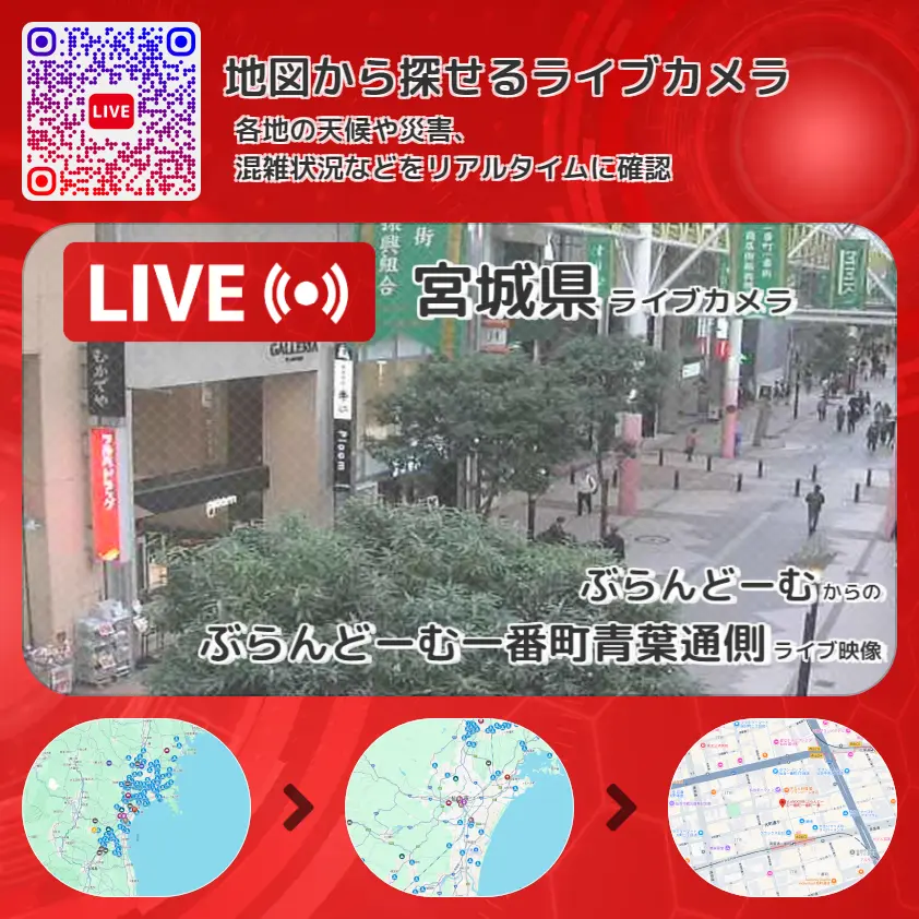 宮城県 「ぶらんどーむ一番町青葉通側」ライブ映像（ぶらんどーむ 設置カメラ） ライブカメラ 監視カメラ